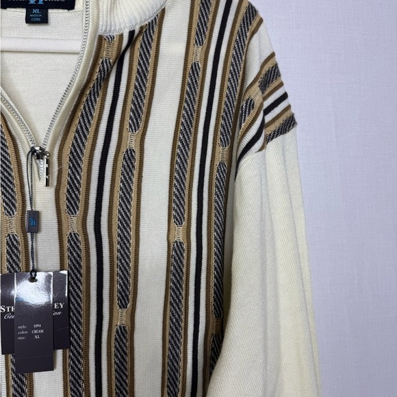Steve Harvey Celebrity Pullover Cream Sweater XL Indie 1/4‎ Zip Textured Stripe - Picture 5 of 10